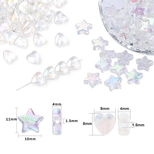 LadayPoa 400pcs AB Acrylic Heart & Star Beads for Jewelry Making - Cute Plastic Assorted Spacer Beads Bulk Aesthetic Charms Craft DIY (Clear White)