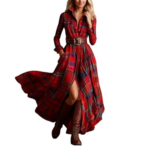 2026 Retro-Karokleid, eleganter, fließender A-Linien-Midi-Stil, weicher, atmungsaktiver Stoff, Bequeme Passform, Alltagsoutfit (Red, XL)