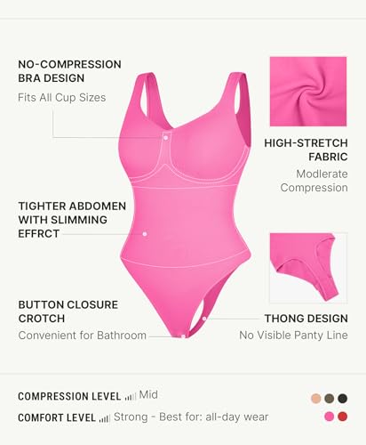 Image of FeelinGirl Shapewear Bodysuits for Women Tummy Control Thong Seamless V Neck Compression Body Suits Corset Top