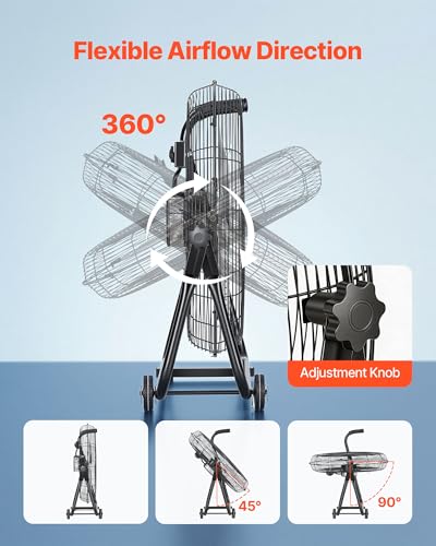 Image of VEVOR Industrial Shop Fan, 24 Inch Floor Drum Fan, High Velocity 7500 CFM, Heavy Duty Aluminum Blades, 3 Speeds, 360 Degree Tilt, Ideal for Commercial, Garage, Warehouse, Basement, Workshop, Black