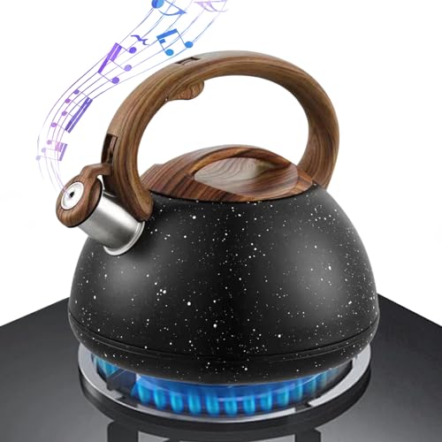 Hervidor de té silbado, tetera de 3 litros, olla de acero inoxidable, tetera de ebullición de 3 litros con mango de madera, tetera de silbato fuerte para estufa eléctrica, estufa de cerámica, estufa