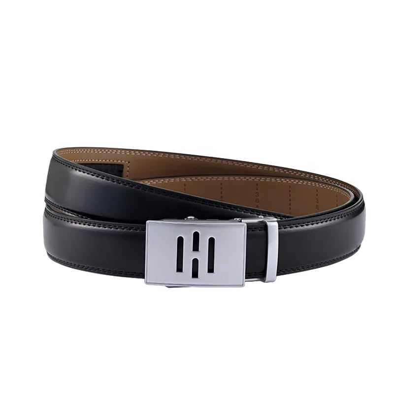 Image of HALDEN BURLEY Belts For Men Leather Original (Free Size Fits Up to 44 Inch Waist) Ratchet Straps, Unique Magnetic Auto-lock Buckle Belt For Man