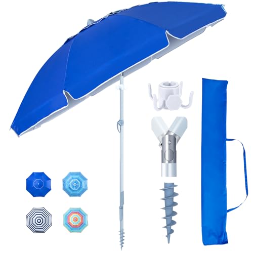 Image of Tempera Heavy Duty High Wind Beach Umbrella with Sand Anchor & Carry Bag | Patio Outdoor Umbrella with Aluminum Frame and Push Button Tilt, Ideal for Garden Lawn, UPF 60+