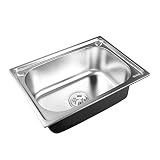 QHYTL Évier de Cuisine carré en Acier Inoxydable 304 à cuve Unique avec crépine et égouttoir Tuyaux de plomberie d'évacuation Installation encastrable Tapis de séchage pour Vaisselle