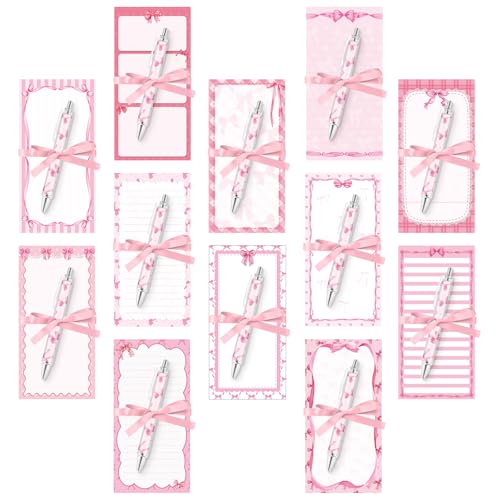 Tellingyou 30 Pcs Pink Bow Sticky Notes with Pens, Cute