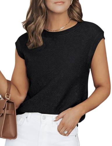 Image of CiCiBird Women Summer Cap Sleeve Sweaters Knit Crew Neck Pullover Tank Tops 2025 Casual Trendy Shirt