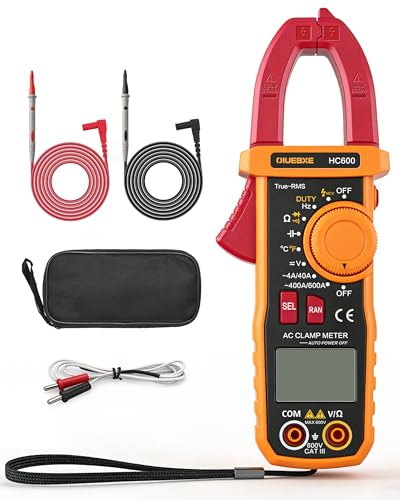OIUEBXE HC600 Clamp Meter for Electricians & HVAC, 600A True RMS Digital Multimeter, 4000 Counts, NCV, Temperature, Capacitance 10000uF, Auto-Ranging Voltage Current Tester