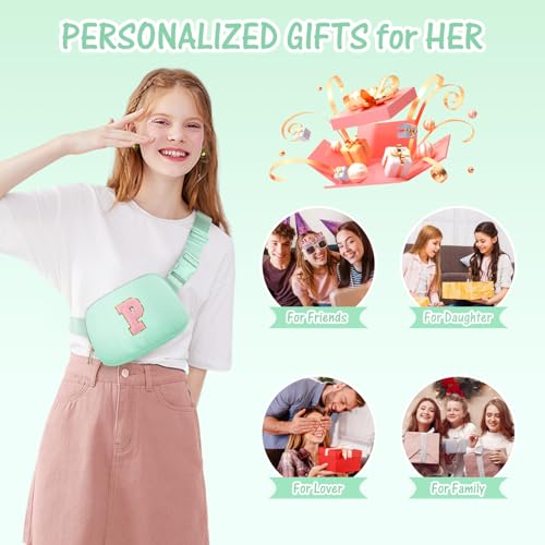 Image of Gitus 10 11 12 13 14 15 16 Year Old Girl Gifts Personalized Birthday Gifts for Women Daughter Sister Her Initial Belt Bag Fanny Pack Crossbody Bags for Teen Girl Gifts Trendy Stuff (Mint Green-P)