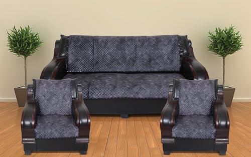 Image of 5 Seater Sofa Cover | Universal Non-Slip Fully Covered Protector for 3+1+1 Sofa Set | Durable Slipcover for Living Room Quilted Luxe (Burgundy Elegance)