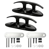Thorn 4-1/2' Black Folding Boat Cleat - Marine Stainless Steel Flip-Up Dock Cleats with Fasteners & Back Plates 2pcs