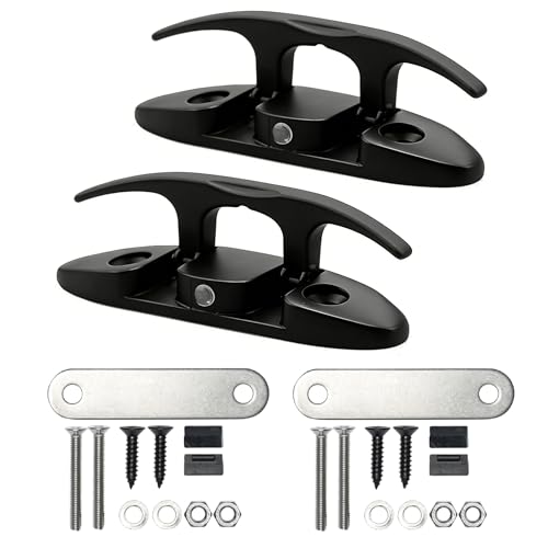 Image of Thorn Boat Folding Cleat,Flip Up Marine Stainless Steel 4-1 /2 inch Black Dock Cleat W /Fasteners (Black ，4-1 /2 inch， 2pcs)