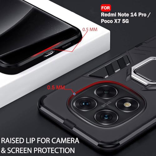 Image of TheGiftKart Tough Armor Bumper Back Case Cover for Mi Redmi Note 14 Pro /Poco X7 5G | Ring Holder & Kickstand in-Built | 360 Degree Protection Back Cover Case for Redmi Note 14 Pro (PC & TPU, Black)
