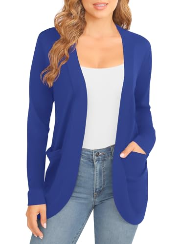 Image of EXCHIC Women's Long Sleeve Lightweight Knit Sweater Cardigan Curved Hem Open Front Cardigans with Pockets