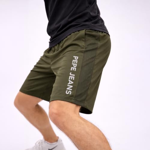 Image of Pepe Jeans Men's Solid Poly Blend Regular Fit Active Shorts | Comfortable Sportswear for Gym, Running, Training & Leisure Wear | Breathable Quick-Dry Fabric | Elastic Drawstring Waist | Zip Pockets