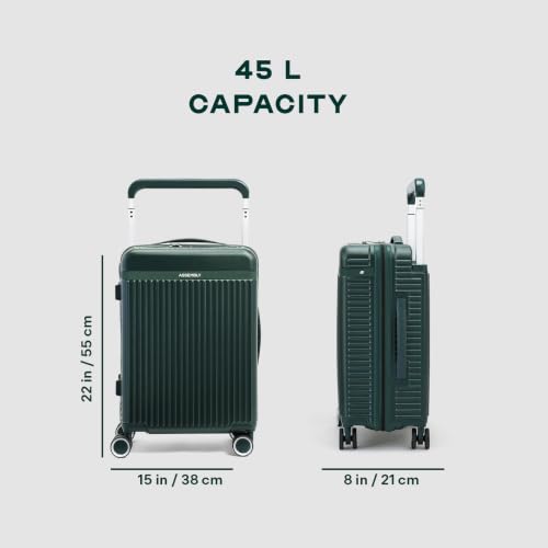 Image of Assembly Rover 20 Inch (55cm) Cabin Trolley Bag Hard Shell Polycarbonate Suitcase Wide Trolley Design with TSA Lock 8 Spinner Wheels Carry On Luggage Green