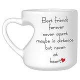 InterestPrint White Ceramic Best Friends Long Distance Heart-shaped Travel Coffee Mug Cup with Sayings, Best Friends Forver Never Apart Coffee Mug Mom Funny Unique Birthday Thanksgiving Gifts