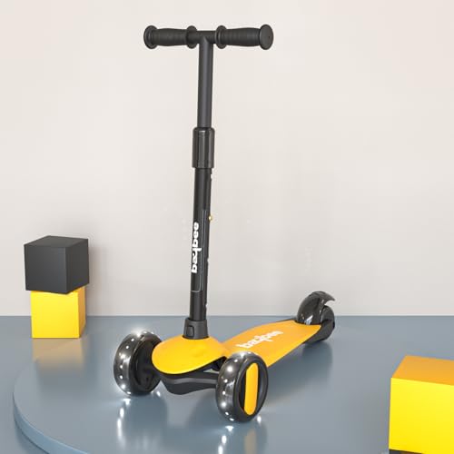 Image of Baybee Alpha Kick Scooter for Kids, Smart 3 Wheel Kids Scooter with 4 Height Adjustable Handle, Runner Scooters with Led PU Wheels & Brake, Skate Scooters for Kid 3 to 10 Years Boys Girls (Yellow)