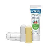 Dr. Brown's 100% Silicone Baby Finger Toothbrush and Toothpaste Set, 2-Pack Toothbrush with Storage Case, Fluoride-Free Strawberry Toddler...