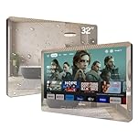 SYLVOX 32 inch Bathroom TV, 12V Smart Magic Mirror TV Compatible with Google TV, Support Smart Casting 500 nits Brightness 1080P, IP66 Waterproof Television for Bathroom Hotel Gym Sauna (Wall mount)