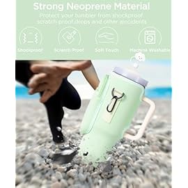dabria Water Bottle Carrier Bag with Phone Pocket for Stanley 40/30 oz Tumbler Neoprene Water Bottle Holder Pouch with Adjustable Strap Bollus with Straw Cover & Carabiner for Stanley Cup Accessories