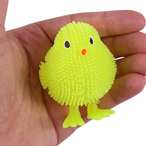 Image of SKYTE® 3 Packs Fun Light-Up LED Chick Easter Kids/Children's Squeezy & Stretchy Yellow Chicken Sensory Toy (1899)