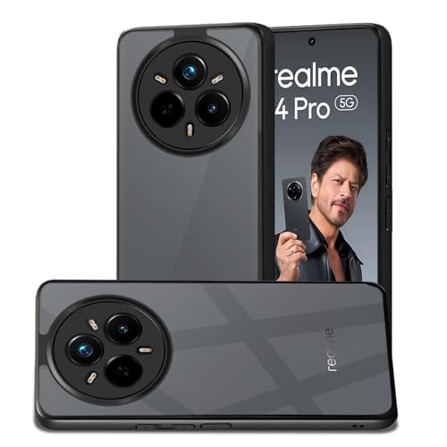 Image of AESTMO Realme 14 Pro 5G Back Cover | 360 Protection | Crystal Clear Hard Back Transparent | Bumper Case for Realme 14 Pro 5G (PC+TPU, Black Bumper)