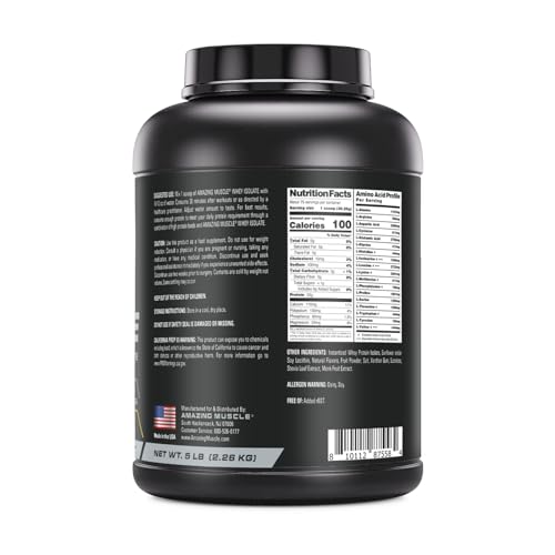 Image of Amazing Muscle Whey Protein Isolate Powder | 25 Grams Protein Per Serving | 100% Whey Isolate | Zero Fat | Made in USA (5 LB, Banana)