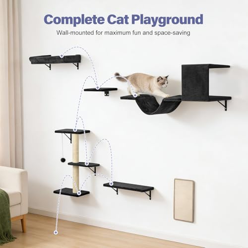 Set de muebles para gatos 6 en 1 negro para pared miniatura 6