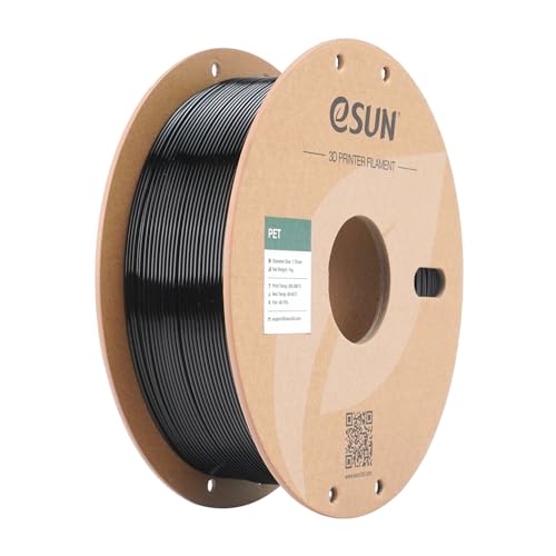 eSUN PET Filament 1.75mm, Filamento PET de Alta Dureza, Carrete de 1KG (2.2 LBS) Filamento para Impresión 3D para Impresoras 3D,Negro