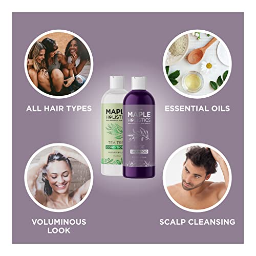 Sulfate Free Shampoo And Conditioner Set - Tea Tree Sage And Rosemary Shampoo And Conditioner For Dry Flaky Scalp Care - Deep Cleansing Color Safe Shampoo And Conditioner For Damaged Dry Hair Care #TOP4