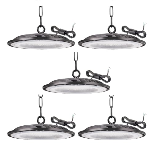 200W Focos Led Interior Techo, 20000LM UFO LED Lámpara de Alta Bahía, 6500K BlancaFría, IP65 Impermeable Campana Industrial lampara techo para Fábricas, Aeropuerto, Patio, Garaje,Taller 5 Pieces