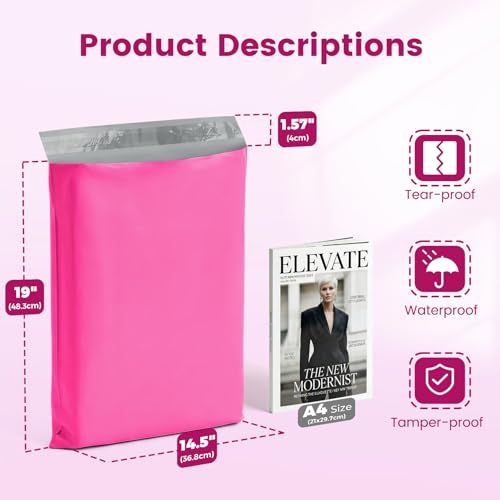 Image of Metronic Pink Poly Mailers 14x19 400 Pack, Heavy Duty Shipping Bags Bulk Self Seal Waterproof Tear Resistant Large Mailing Envelopes, Packaging bags for Small Business, Boutique, Clothing
