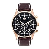 Rhodenwald & Söhne Goodwill Herrenuhr Chronograph Edelstahl roségold schwarz 5 ATM Präzisions-Quarzwerk Stoppuhr Totalisatoren Lederarmband dunkelbraun - Armbanduhr Quarzuhr Echtlederarmband Echtleder