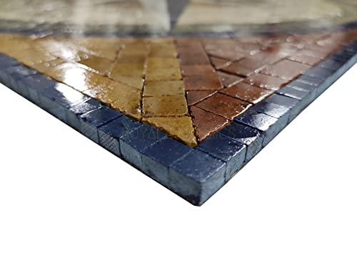 Compass Nautical Marble And Granite Mosaic Square Handmade Stone Medallion With Blue Granite For Walls Floors And Tabletops, Customizable Design (42 X 42 Inches) #TOP2