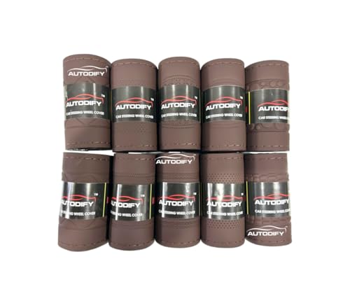 Image of Coffee Leather Steering Wheel Cover Universal Fit, Anti-Slip, Breathable, Comfortable Grip, Durable & Stylish for Cars Easy Install, Long-Lasting Protection,Non-SlipDesign.