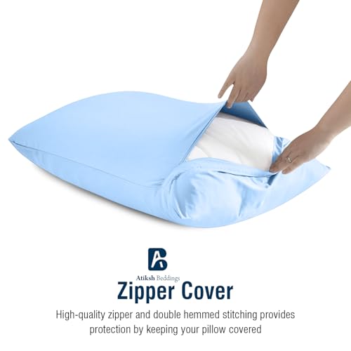 Image of Atiksh Beddings Pack of 2 13x18 Inch Toddler Travel Pillow Cases - 100% Soft Egyptian Cotton, 600 Thread Count with Zipper Closure for Small Travel Pillowcase Cover, Light Blue