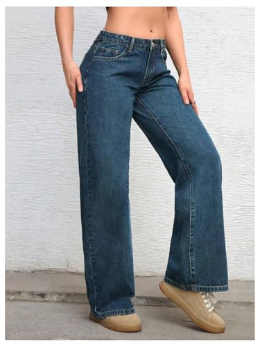 GORGLITTER Girl's Baggy Jeans Low Waisted Wide Leg Casual Long Denim Pants with Pocket3