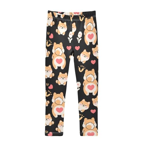 Corgi Puppy Flower Heart Girls Leggings Soft Stretch Workout Yoga Dance Pants for Kids Casual Tights