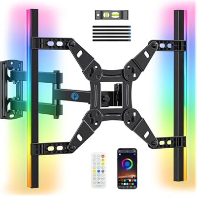 Pipishell Full Motion TV Wall Mount with LED Light for Echo Show 21/15 and 13?–42? TVs up to 44 lbs, Max VESA 200 x 200mm, Backlit TV Mount with Music Sync, Rotation Swivel Extension Tilt, PISF06B
