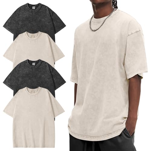 Image of Eiscntd Men's Oversized T-Shirts Heavyweight Cotton Vintage Washed Loose Fit Unisex Baggy Tee Shirts