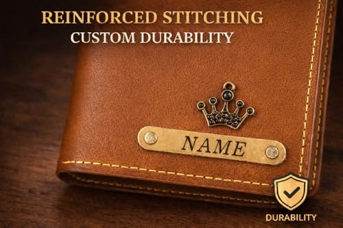 Image of Customized Wallet for Men with Name & Charm (Tan) | Personalised Stylish Leather Wallet for Boy | Personalized Unique Gift with Card Slots & Cash Compartment for Boys, Employees