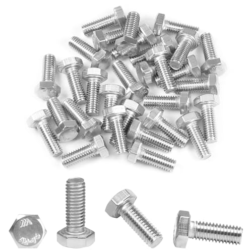 Image of MroMax 30Pcs M6-1 Hex Bolts, M6 x 16mm Hex Head Screws Bolts | 304 Stainless Steel 18-8, Fully Threaded, External Hex Drive, for Thin Sheet Metal and Electronics Fixing