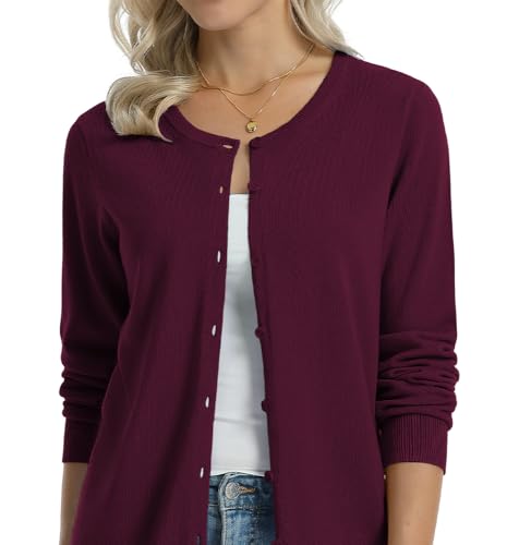 Image of QUALFORT Women's 100% Cotton Lightweight Cardigans Long Sleeve Knitted Button Down Sweater