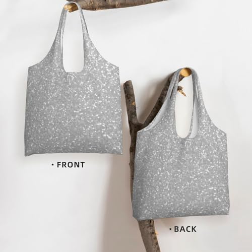 Faux Sparkly Silver Glitter Printed Canvas Tote Bag For Women – Lightweight & Durable Polyester, Oversized Carryall For Commuting, Shopping & Travel2