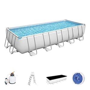 Bestway Power Steel Frame zwembad, 640 x 274 x 132 cm, complete set met zandfilterinstallatie, hoekig, grijs