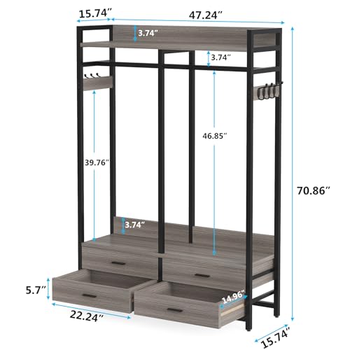 Image of Tribesigns Freestanding Closet Organizer, Garment Rack with 4 Drawers, Gray