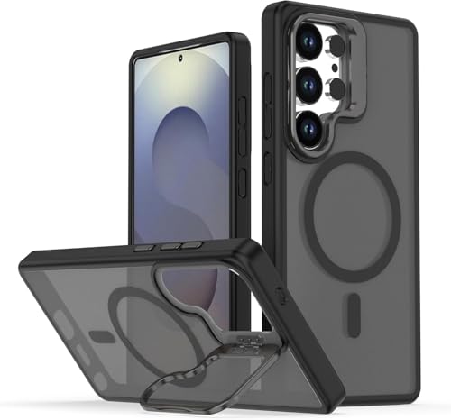 Image of MagPro case with Stand for Samsung Galaxy S26 Ultra 5G Magnetic Compatible Protective Cover Strong Magnetic Shockproof Armor Scratch Resistant Polycarbonate HardBack | Translucent Matte Black