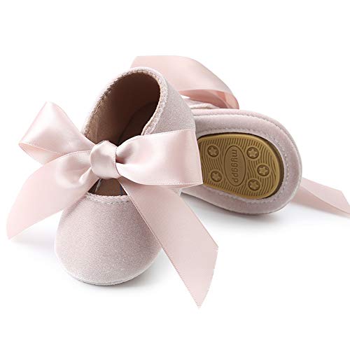 Rvrovic Baby Girls Mary Jane Flats Anti-Slip Rubber Sole Bow Toddler Princess Dress Shoes (5.12 Inches (12-18 Months), 3-Beige) #TOP2