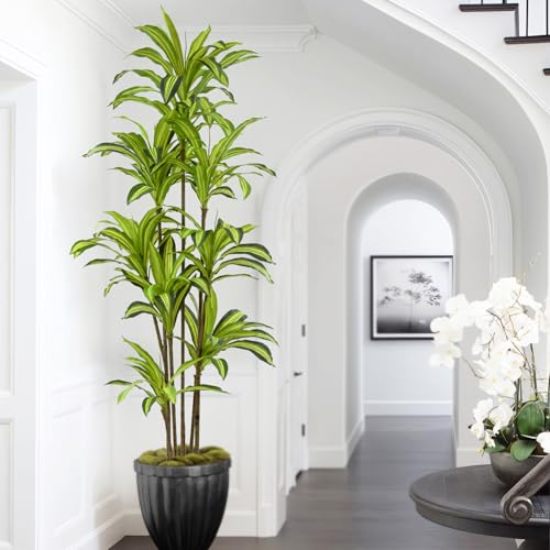 Faux Dracaena Tree 7ft(84in) Artificial Plant with Realistic Leaves and Trunks,Fake Floor Potted...