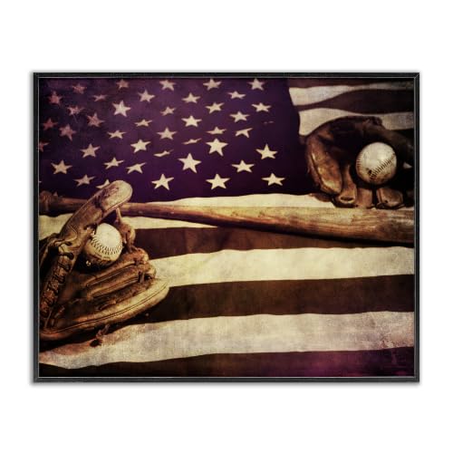 American Flag Baseball Mitt Patriotic, 11 x 14 Inch Framed Giclée Print